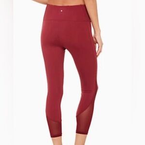 Kate Spade Leggings Cropped Micro Mesh Paneling Deep Garnet/Wine XS GUC